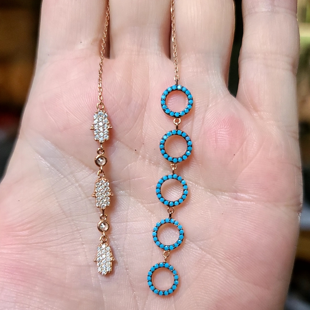 Two sided Turquoise & white Topaz 19" long  necklace - Picture 5 of 5